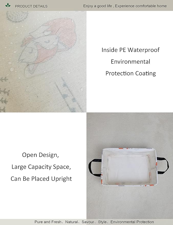 Rectangular Folding Laundry Basket,waterproof Canvas Basket,gift basket,Suitable for children's room,Office,Clothes,Toys Storage（Fox）