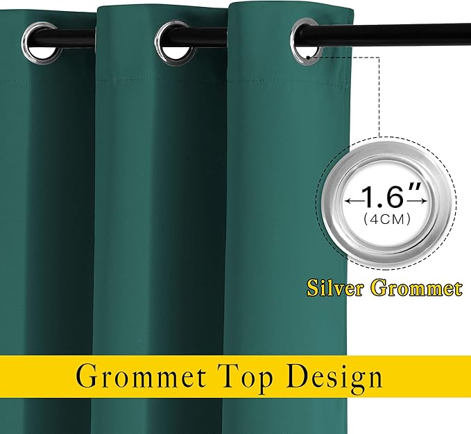 NICETOWN Hunter Green Blackout Bedroom Curtains 96 inches Long, Grommet Thermal Insulated Room Darkening Window Treatments Sound Reducing for Living Room, W46 x L96, 2 Panels