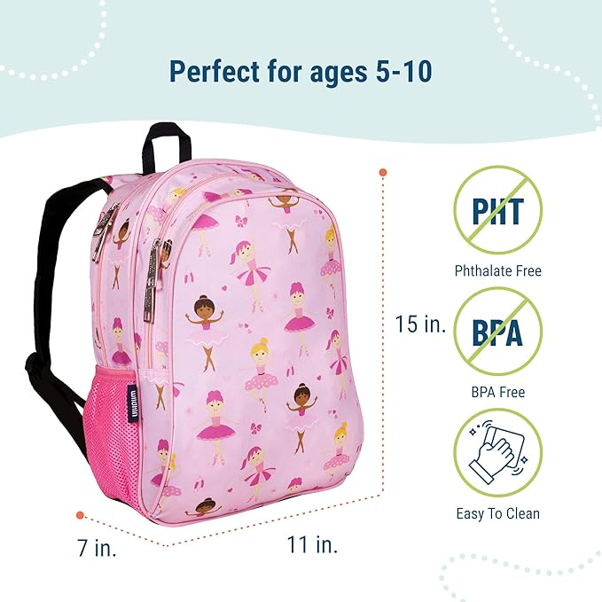 Wildkin 15-inch Kids Backpack – Durable, Padded, Adjustable for School & Travel - Ballerina