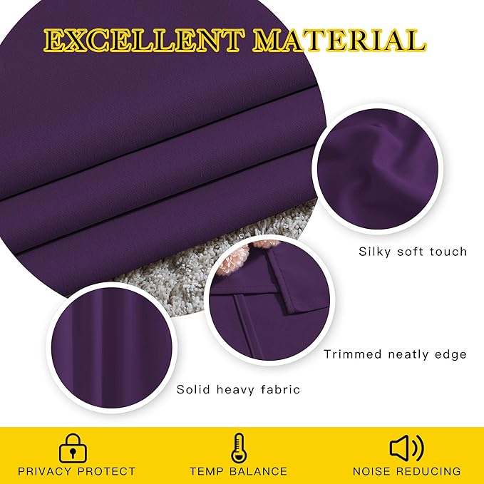 NICETOWN Blackout Royal Purple Curtains 84 inches Long, Grommet Room Darkening Thermal Insulated Sound Dampening Window Treatments for Bedroom/Home Office, 2 Panels, W46 x L84