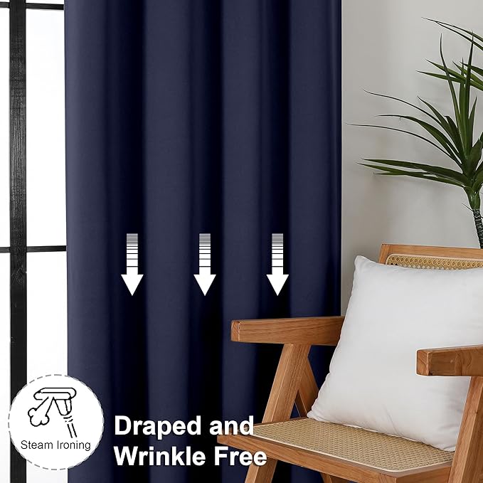Simplebrand Ava Navy Blue Blackout Curtains for Bedroom 84 Inch Length 2 Panels Set, Solid Thermal Insulated Privacy Living Room Window Treatment Curtains Blackout Drapes, W40 x L84 Inch, Navy Blue