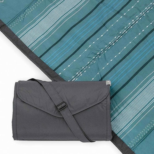 Little Unicorn 5'x7' Outdoor Family Picnic & Beach Blanket | Durable & Water-Resistant Fabric | Compact Fold & Easily Wipes Clean | Zipper Pocket (Shoreline Stripe)
