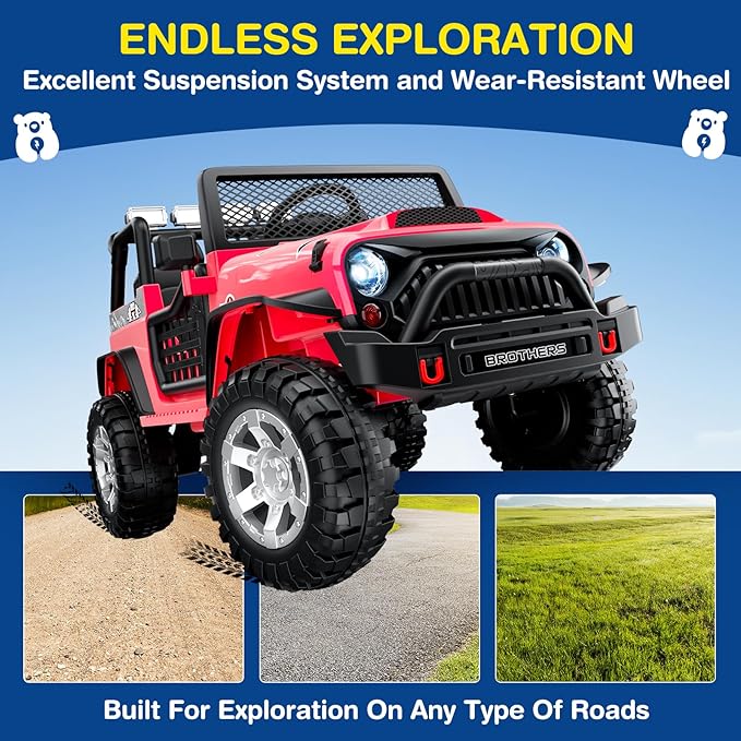 L8 2 Seater Ride On Car, 12V Kids Electric Car w/Remote Control, 4-Wheel Suspension, Bluetooth Speaker, Multi Music Modes, 3 Speeds, LED Lights, Xmas & Birthday Gift Ideas for Kids Ages 3+