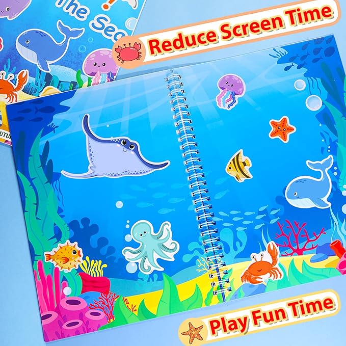 Jelly Sticker Books for Toddlers 2-4 Years, Under The Sea Stickers for Kids 1-3, Reusable Sticker Book for Toddler Plane Activities Travel Essentials (Under The Sea)