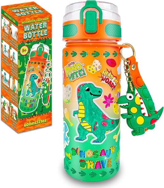 EDSPORTSHOUSE Decorate Your Own Water Bottle Kits for Boys Age 5-12,Dinosaur Painting Crafts,Fun Arts and Crafts Toys for Boys Birthday Christmas(Dinosaur)