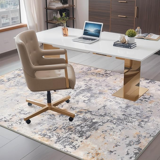 Area Rug 4x6 Washable Grey Rug for Bedroom, Abstract Modern Living Room Rugs Non Slip Low Pile, Carpet for Kitchen, Nursery, Kids Room, Office