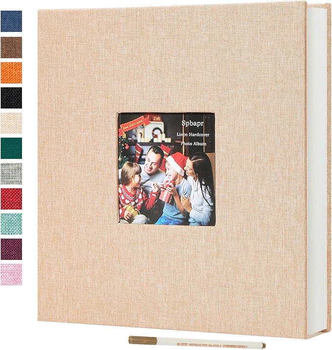 Spbapr Large Photo Album Self Adhesive 60 Pages Linen cover DIY Magnetic Scrapbook album with A Metal Pen Hold 3x5 4x6 5x7 6x8 8x10 Pictures Khaki
