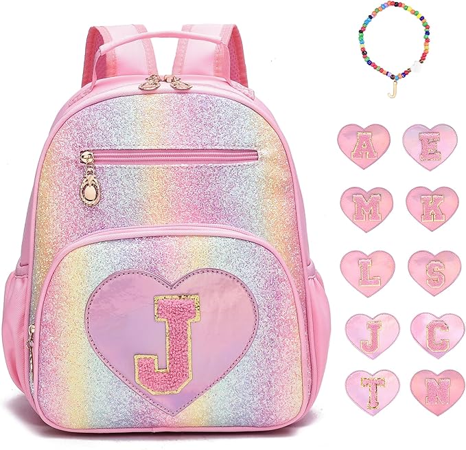 I IHAYNER Kids Glitter Lightweight Backpack for School Travel & Daycare, Toddler Backpack for Girls 3+ Preschool Kindergarten Elementary Kids Backpack-Rainbow Pink J