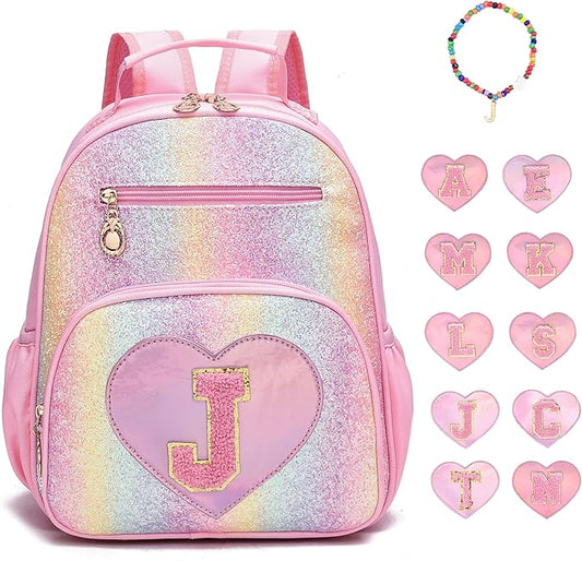 I IHAYNER Kids Glitter Lightweight Backpack for School Travel & Daycare, Toddler Backpack for Girls 3+ Preschool Kindergarten Elementary Kids Backpack-Rainbow Pink J