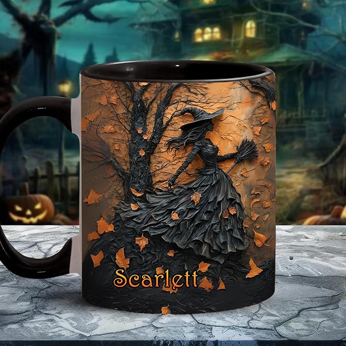 Personalized Witch Coffee Mug with Names, Custom Witch Accent Mug Halloween Mugs Personalized Spooky Halloween Gifts For Women Friends Sister Girls Family Her Spooky Season Gift