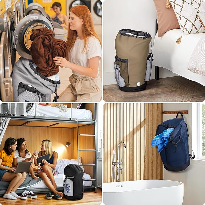 BALEINE 150L Laundry Bag Backpack, 900D Oxford Fabric Large Travel Laundry Bags with Shoulder Straps and 2 Mesh Pockets for College Dorm, Apartment, Laundromat (Grey, 150L)