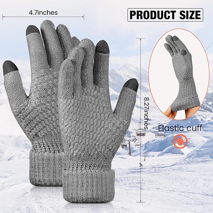 Geyoga 2 Pairs Women's Winter Touch Screen Gloves Soft Warm Fleece Lined Knit Elastic Cuff Winter Texting Gloves
