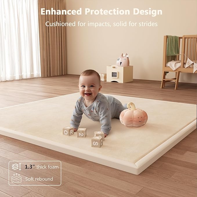 Baby Play Mat for Floor, 1.3'' Thick Memory Foam Tummy Time Mat - Super Soft Coral Velvet Nursery Rug with Non-Slip Backing, Crawling Rug for Toddlers/Infants, Yoga & Tatami Use, 59''x 79''