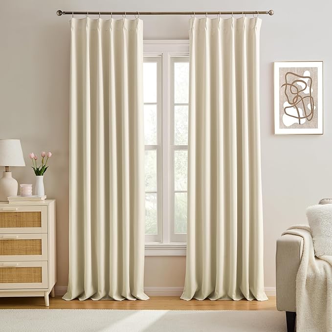 KEQIAOSUOCAI Cream Beige Curtains 84 Inch Length 2 Panels Set Noise Cancelling Neutral Modern Window Pinch Pleated Cute Drapes for Nursery Bedroom (40x84)