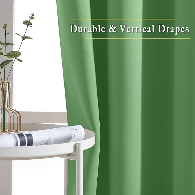NICETOWN Bedroom Blackout Curtains and Drapes - Window Treatment Thermal Insulated Solid Grommet Blackout Draperies for Bedroom (Set of 2 Panels, 52 by 63 Inch, Forest Green)