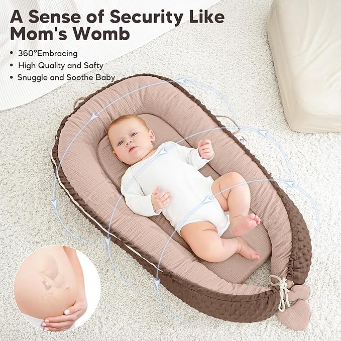 Baby Lounger - Infant Lounger Pillow for Newborn 0-24 Months, Soft, Breathable & Portable Baby Lounger Pillow for Boys & Girls, Cozy Baby Floor Seat for Home & Travel (Sand)