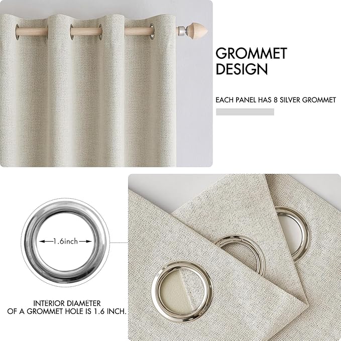 MIULEE 100% Blackout Linen Textured Curtains for Bedroom Solid Thermal Insulated Cream Grommet Room Darkening Curtains & Drapes Luxury Decor for Living Room Nursery 42 x 84 Inch (2 Panels)