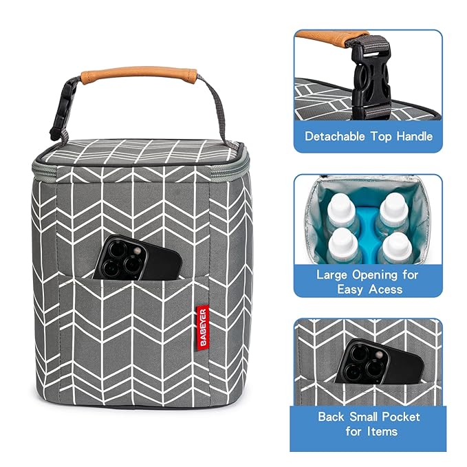 BreastMilk Cooler Bag with Ice Pack Fits 4 Baby Bottles Up to 9 Ounce, Large Baby Bottle Bag Fits for Nursing Mom Daycare