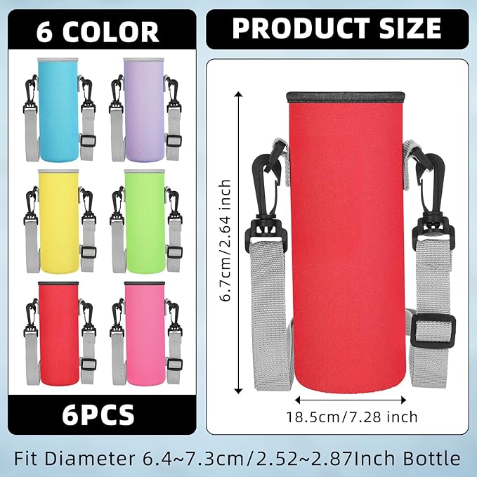 Rtteri 6 Pcs Neoprene Water Bottle Carrier Bag with Adjustable Shoulder Strap 32oz Insulator Water Bottle Cover Holder Cooler Sleeve for Stainless Steel/glass/plastic (Stylish)