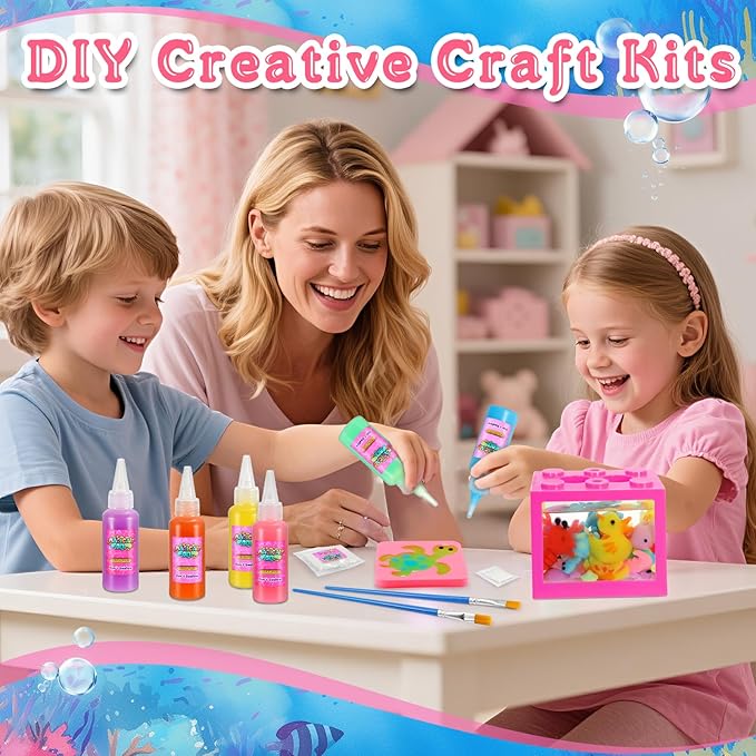MDINGTD Aqua Water Gel Toy Kit for Kids, DIY Squishy Toys Art Crafts Kits with 12 Gels and 12 Molds, Make Your Own Creative Toys Party Favors Christmas Birthday Gifts for Girls Ages 4-12