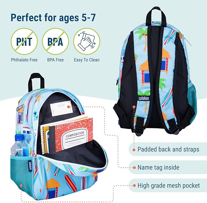 Wildkin 15-inch Kids Backpack – Durable, Padded, Adjustable for School & Travel - Surf Shack