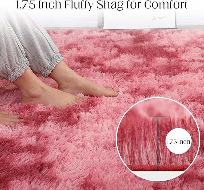 Luxury Area Rug, 6x9 Rugs for Living Room, Ultra Soft Rugs for Bedroom, Non-Slip Indoor Carpet for Nursery, Kids Room, Playroom, Home Decor, Tie-Dyed Dark Pink