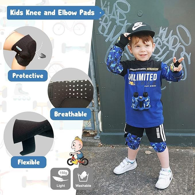 Soft-Style Kids Knee and Elbow Pads with Bike Gloves, Flexible Impact-Resistant Gear for Ages 2-11, Designed for Balance Bikes, Roller-Skating, and Skateboarding