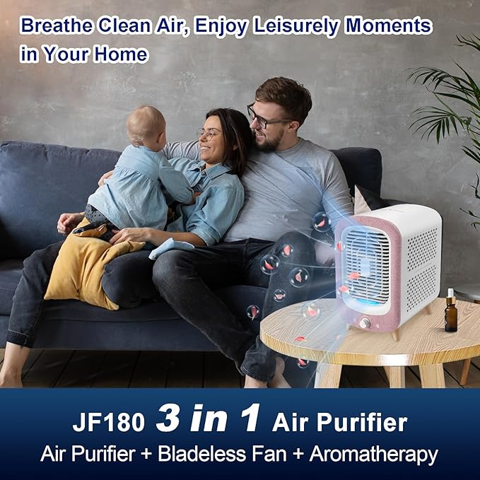 Jafanda Air Purifier for Home Bedroom 780sq ft, HEPA & Activated Carbon, Air Cleaner with Fragrance Sponge & Nightlight for Smoke, Allergies, Dust, Odor, VOC, Pet Dander, Pollen, Office, Desktop, Pink