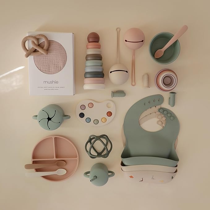 mushie Silicone Baby Bib | Adjustable Fit Waterproof Bibs (Cambridge Blue)