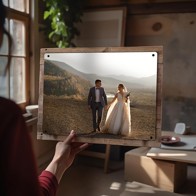 MUNDAZE Custom Portrait Metal Print on Reclaimed Wood Pallet Frame – Personalized Family Photo Gift – Glossy Aluminum Wall Art Keepsake – Made and Shipped in USA (10 x 7)