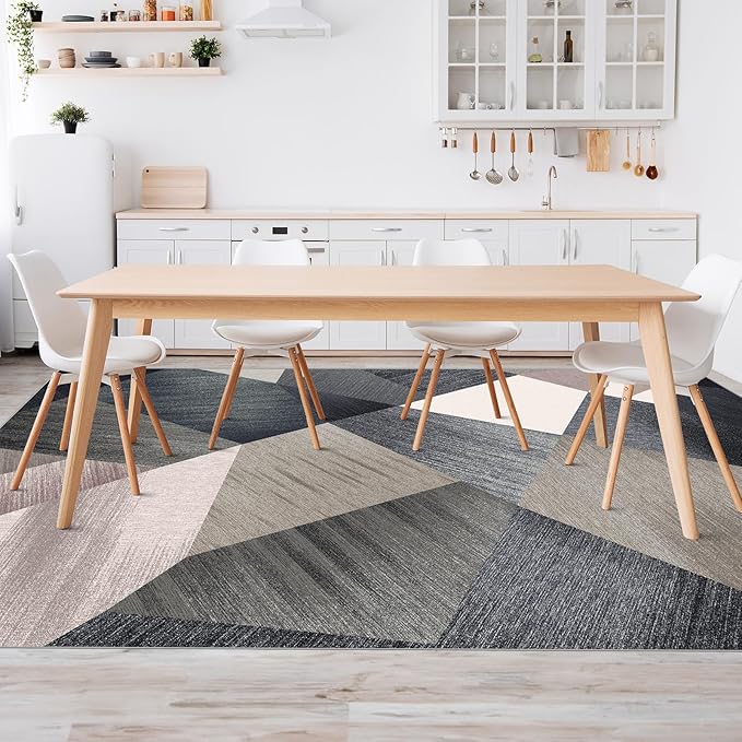 HOMFINE Washable Modern Area Rug - Geometric Style 10x14 Rugs for Living Room, Bedroom, Machine Washable Rug Soft Non Slip Non Shedding Area Rug - Green, 10'x14'