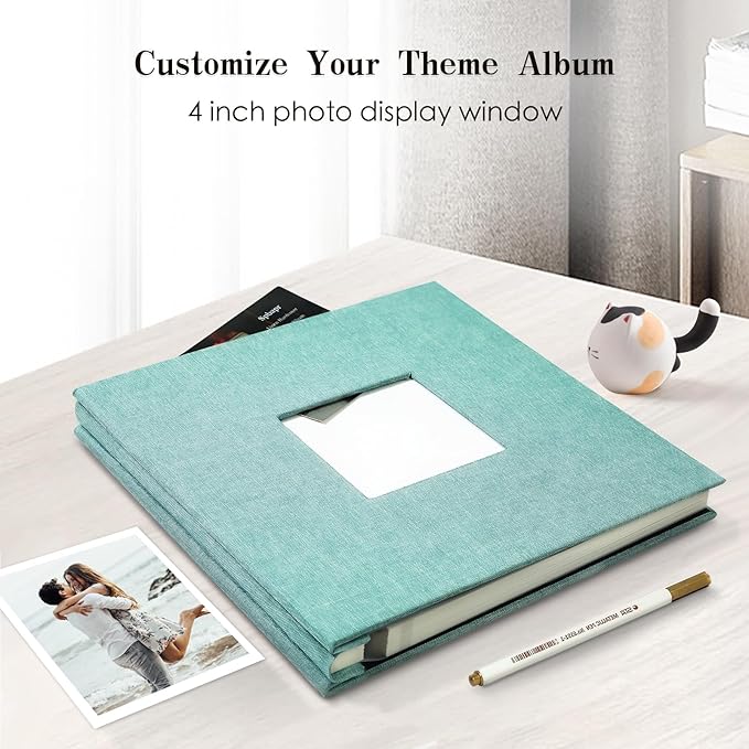Spbapr Large Photo Album Self Adhesive 60 Pages Linen cover DIY Magnetic Scrapbook album with A Metal Pen Hold 4x6 5x7 6x8 8x10 10x12 Pictures Turquoise