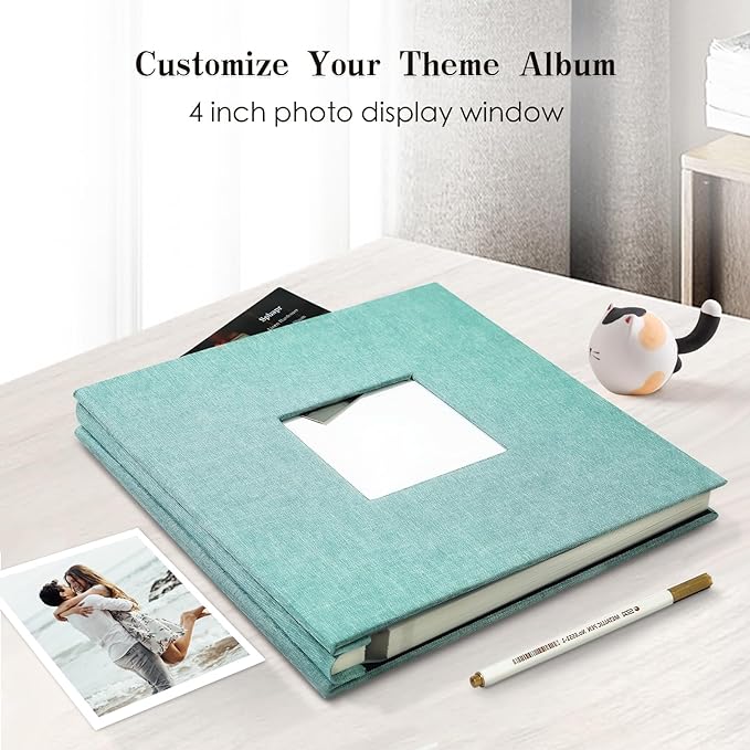 Spbapr Large Photo Album Self Adhesive 60 Pages Linen cover DIY Magnetic Scrapbook album with A Metal Pen Hold 3x5 4x6 5x7 6x8 8x10 Pictures Turquoise