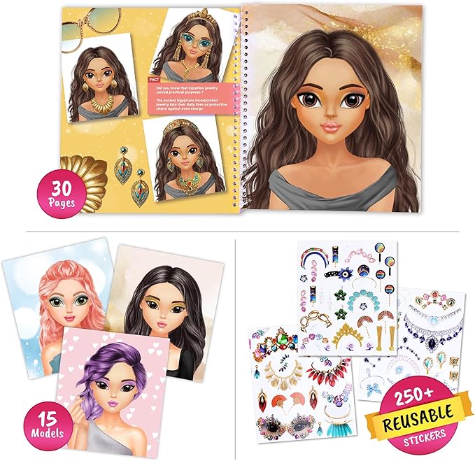 Sticker Stylish Dress up Jewelry. Sticker Activity Book for Kids. Learn Girls Fashion Design with Stickers and Guides for Kids 5 and up with 250+ Reusable Stickers. Gift for Girls