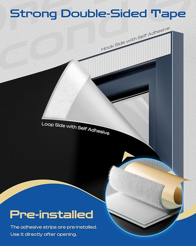 40" W x 60" L 100% Portable Blackout Curtains, Total Darkness No-Drill Black Out Window Cover,Temporary Blackout Shades with Hook & Loop Tape, for Bedroom, Nursery, Dorm, Travel (Black)