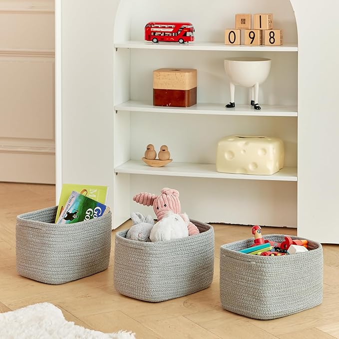 Small Baskets Set of 3 - 11"x7"x7" Perfect Toy Baskets for Storage, Ideal Storage Basket for Cube, Towels, and More - Basket for Shelves （Grey