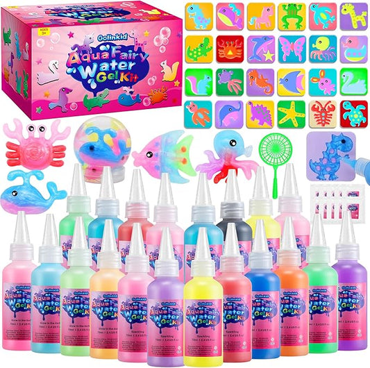 Magic Water Elf Toy Kit, 20 Bottles 24 Molds 70ML Aqua Fairy Water Gel Kit with Sparkling Magic Gel Glow in The Dark, Crate Your Own Magic Water Pets Aqua Fairy Craft Kits for Kids