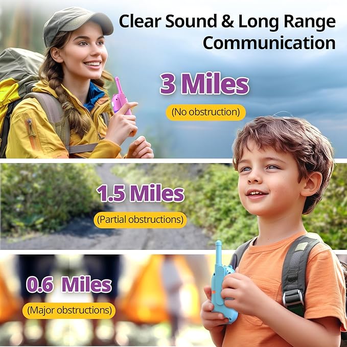 Walkie Talkies for Kids Rechargeable,Toys for Boys and Girls Ages 3-12, 2 Pack Long Range 2-Way Radios, Birthday Gifts,Christmas Stockings, Outdoor Play, Family Games, Hiking Camping Gear