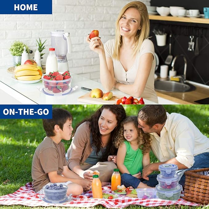 KIGI [ 4 PACK ] 10oz Small Plastic Bowls with Lid Leakproof Food Storage Container Set Meal Prep Containers