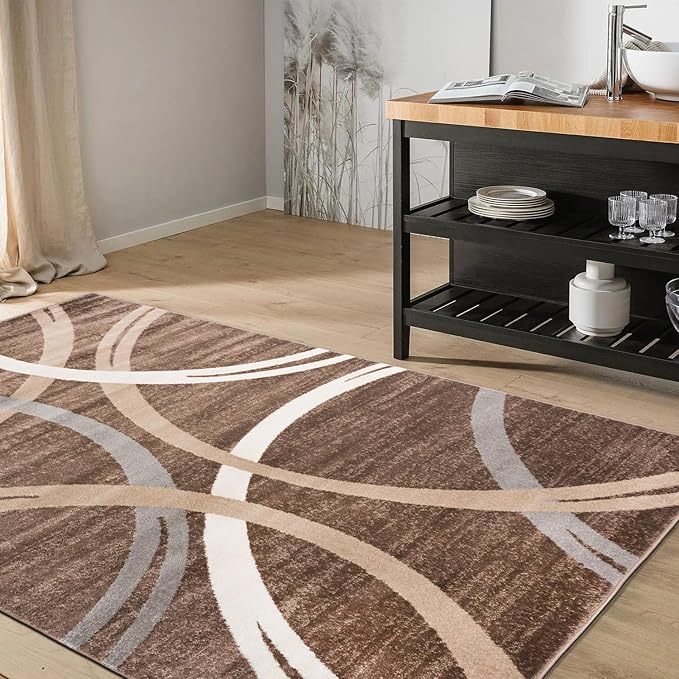 Rugshop Modern Wavy Circles Design Area Rug 6'6" x 9' Brown