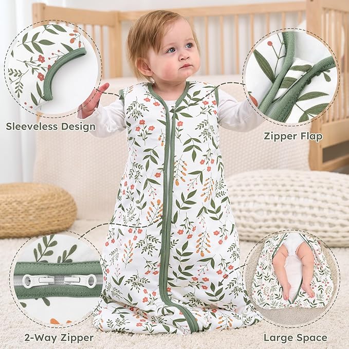 Yoofoss Baby Sleep Sack 18-24 Months, 1.5 Tog Baby Wearable Blanket with 2-Way Zipper, 100% Cotton Organic Fabric Winter Infant Sleeping Sack, Warm Soft Comfy