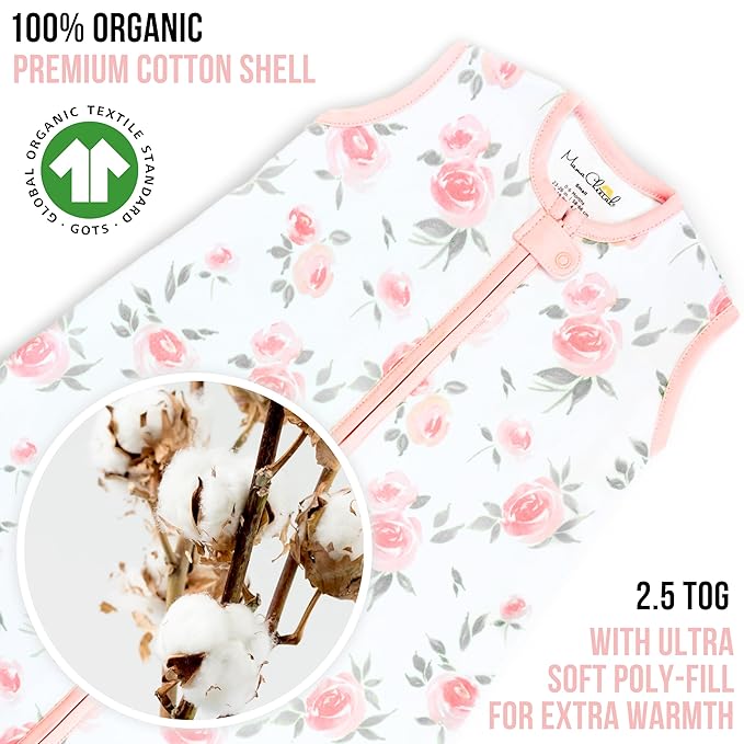 Mama Cheetah Baby Sleep Sack 2.5 TOG, Organic Cotton Baby Wearable Blanket with Two-Way Zipper, Swaddle Transition Baby Sleeping Bag for Newborn Infant Toddler Boy Girl, 12-18 Months