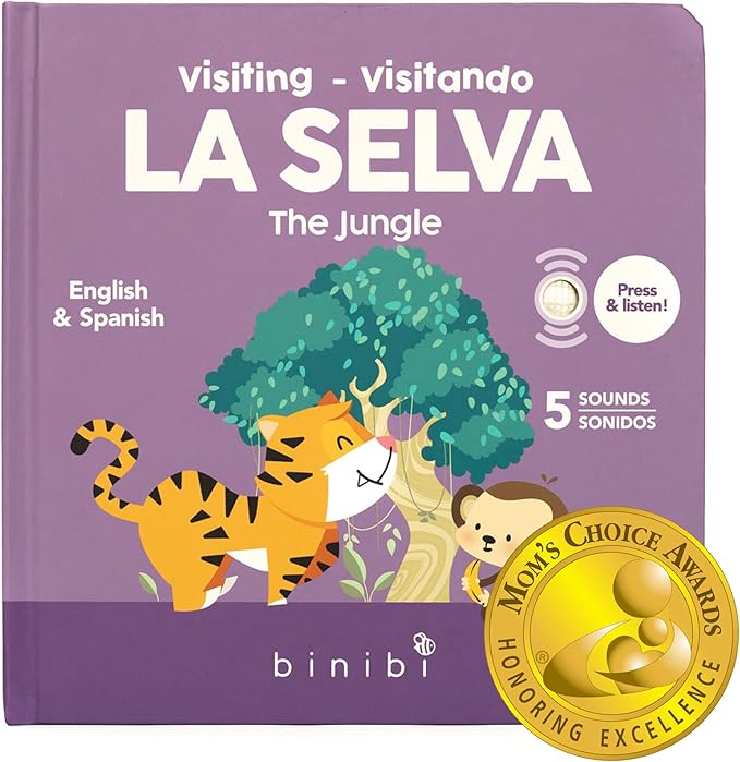 Binibi Spanish Books for Babies & Toddlers 1-3 La Selva Bilingual Sound Book with Jungle Animal Sounds | Bilingual Children's Book | Support Spanish Learning for Kids | Libro en español para bebés