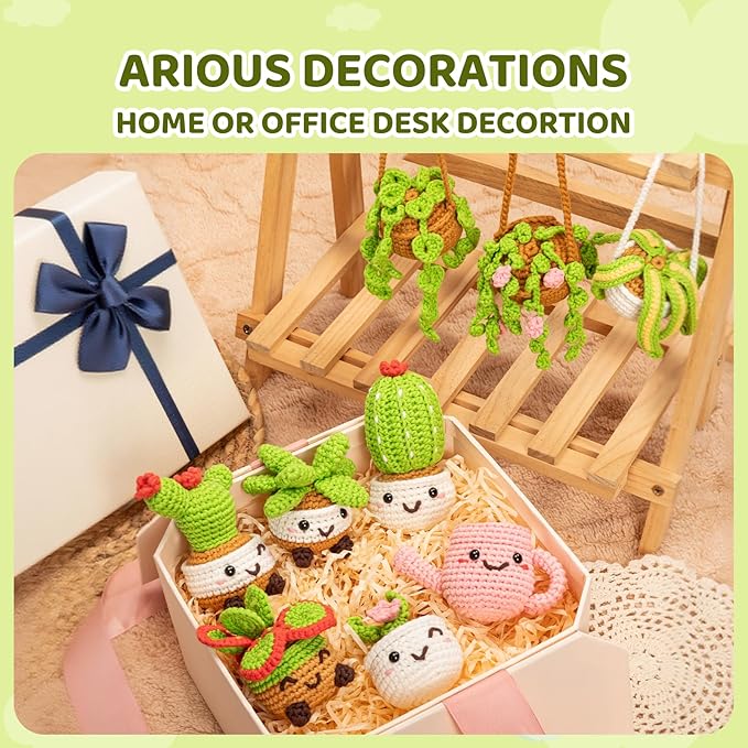 Mewaii Crochet Kit for Beginners,9PCS Crocheting Plant Kit with Step-by-Step Video Tutorial,DIY Easy Knitting Kit with 40% Extra Peasy Yarn for Adults & Kids