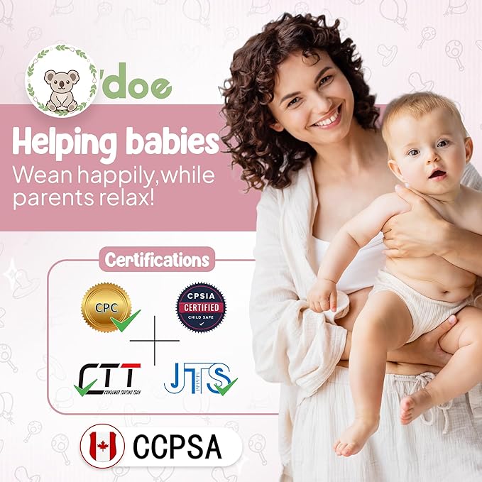 O'doe 17-Piece BPA-Free Silicone Baby Feeding Set | Thick & Soft Suction Plates, Baby Bowls, Wooden Fork & Spoon, and More | Make Mealtime Fun and Easy for Your Little One | Pink, V2