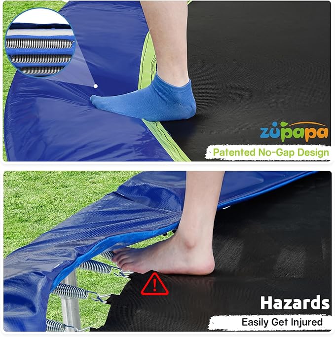 Zupapa Trampolines No-Gap Design 1500 LBS Weight Capacity 16 15 14 12 10 8FT for Kids Children with Safety Enclosure Net Outdoor Backyards Large Recreational Trampoline