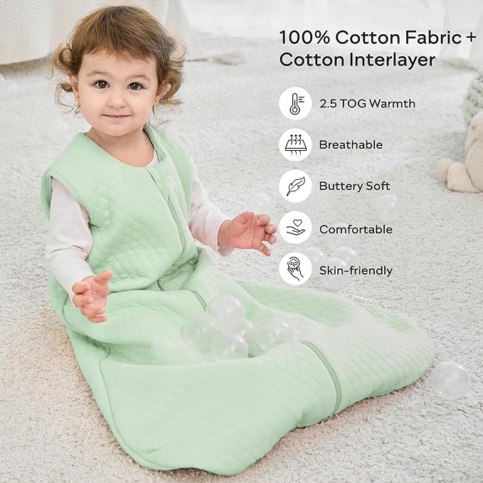 JELLYMONI Baby Sleep Sack TOG 2.5, 6-12 Months Winter Baby Wearable Blanket, 100% Cotton Infant Sleeping Sack 2-Way Zipper Warm Quilted Sleepsack