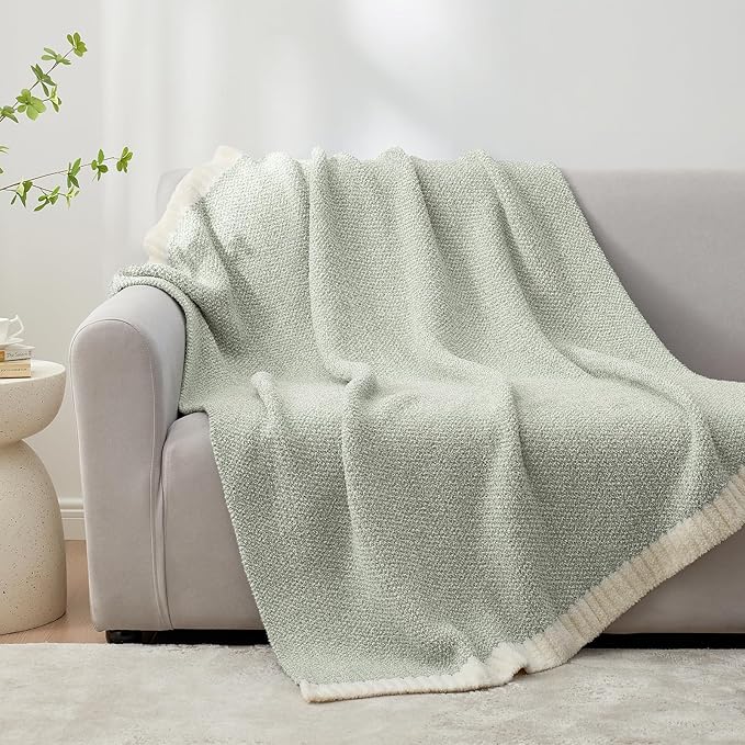 Snuggle Sac Sage Green Throw Blanket 50"x70", Super Soft Warm Microfiber Blankets Cozy Knit Fuzzy Lightweight Oversized Throws for Couch, Sofa, Bed, Camping, Picnic (Sage Green, 50x70 inches