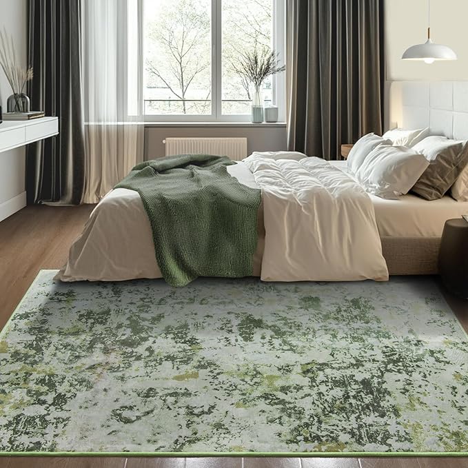 Kelarea 4x6 Rug for Living Room, Green Washable Non-Slip Rugs, Low Pile Soft Modern Abstract Carpet for Bedroom, Kitchen, Dining Room, Classroom, Dorm, Nursery, Home Office