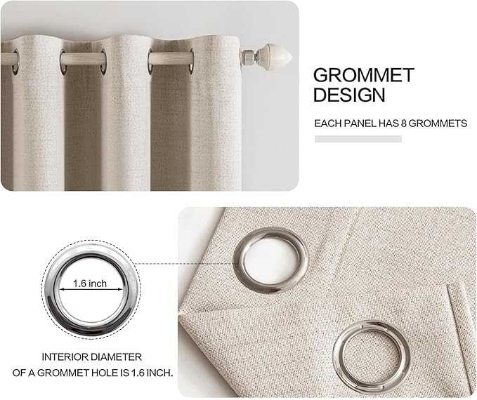 MIULEE 100% Blackout Linen Textured Curtains for Bedroom Solid Thermal Insulated Natural Grommet Room Darkening Curtains & Drapes Luxury Decor for Living Room Nursery 52 x 96 Inch (2 Panels)